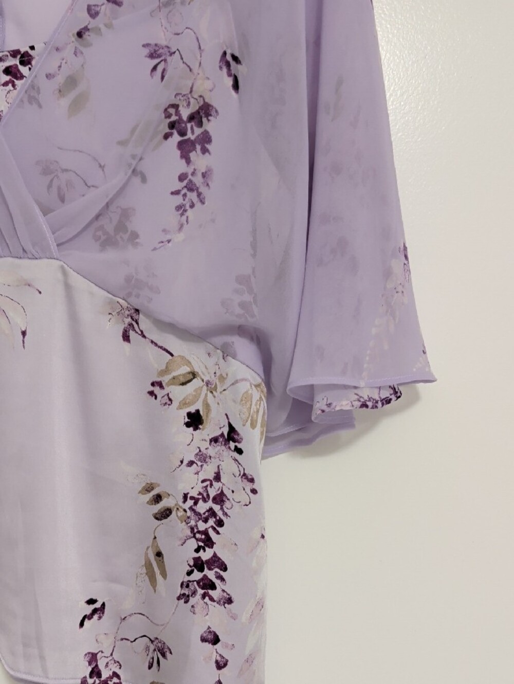 White House Black Market Lavender Floral Wrap Blouse - Picture 2 of 5